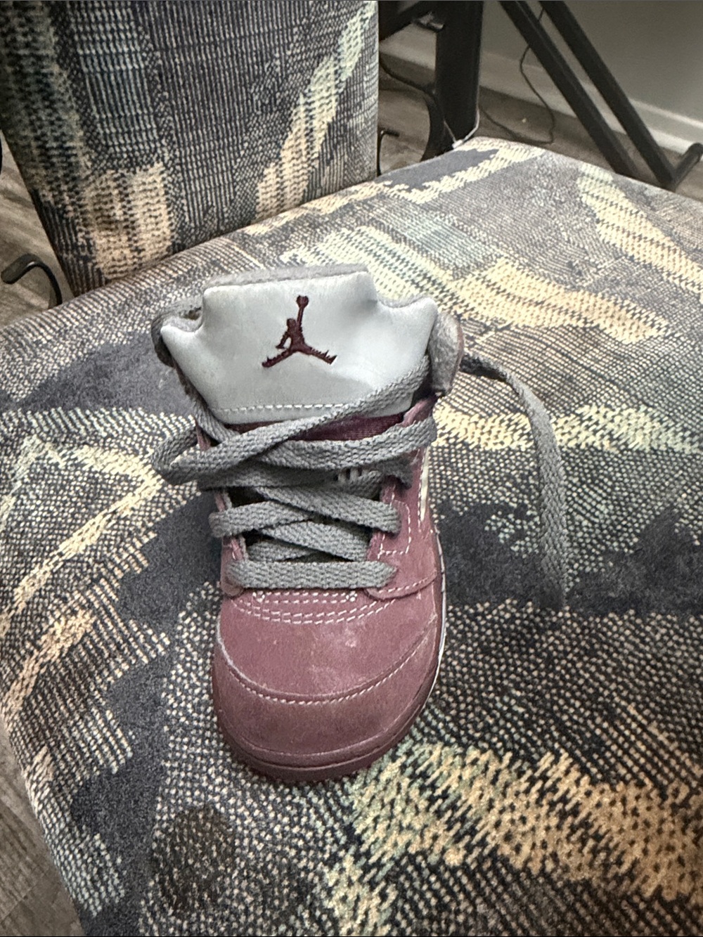Jordan Kids Burgundy and Gray Suede High-Top Sneaker